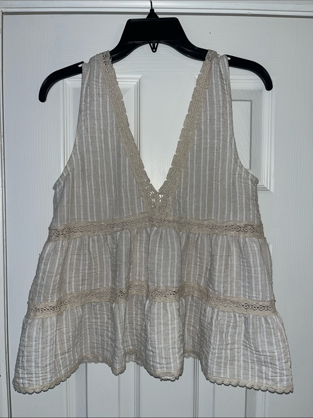 Together Cream Striped Crochet-Trim V-Neck Camisole